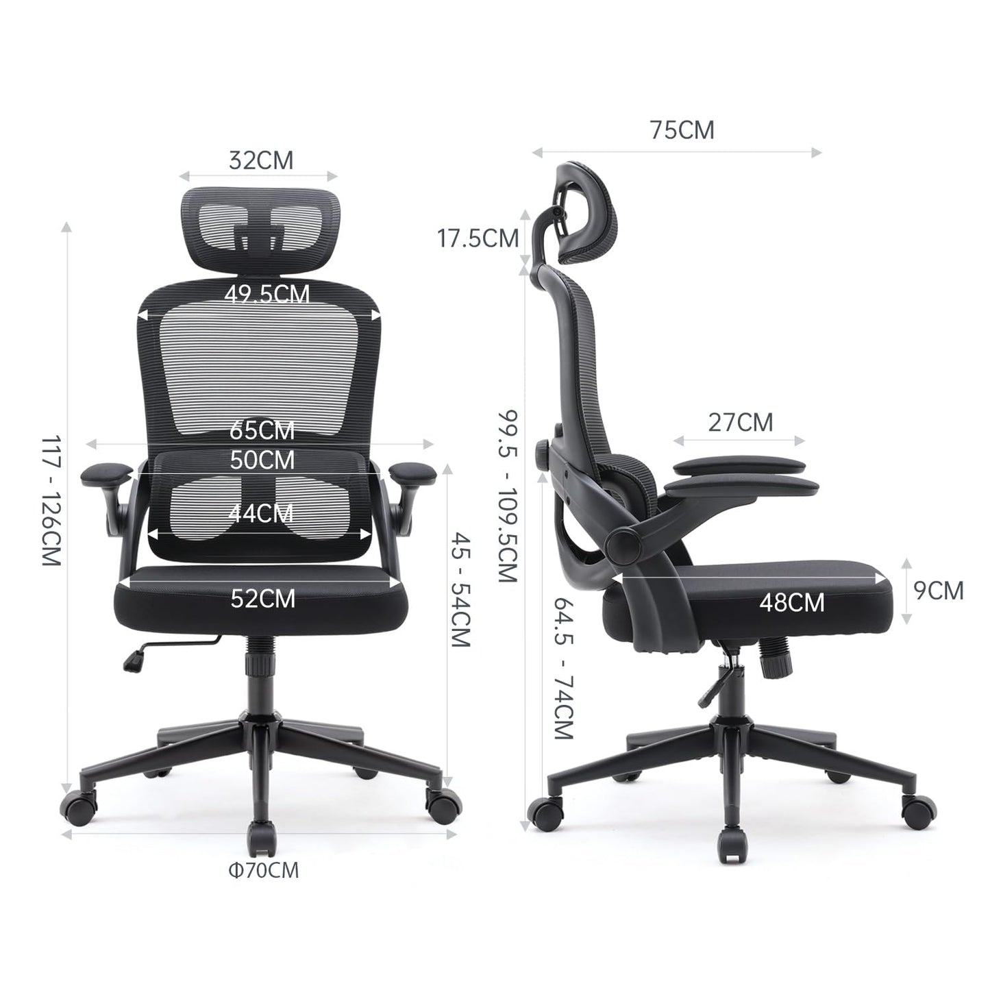 SIHOO M102C Silla ergonomica Escritorio, Silla de Oficina Grande y Alta con reposabrazos Plegables, Soporte Lumbar Ajustable Silla Escritorio, Silla Oficina ergonómica para Uso doméstico - Negro