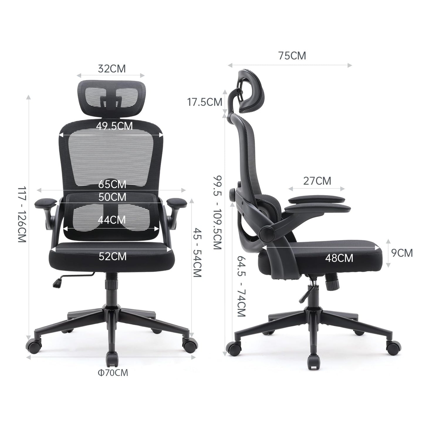 SIHOO M102C Silla ergonomica Escritorio, Silla de Oficina Grande y Alta con reposabrazos Plegables, Soporte Lumbar Ajustable Silla Escritorio, Silla Oficina ergonómica para Uso doméstico - Negro